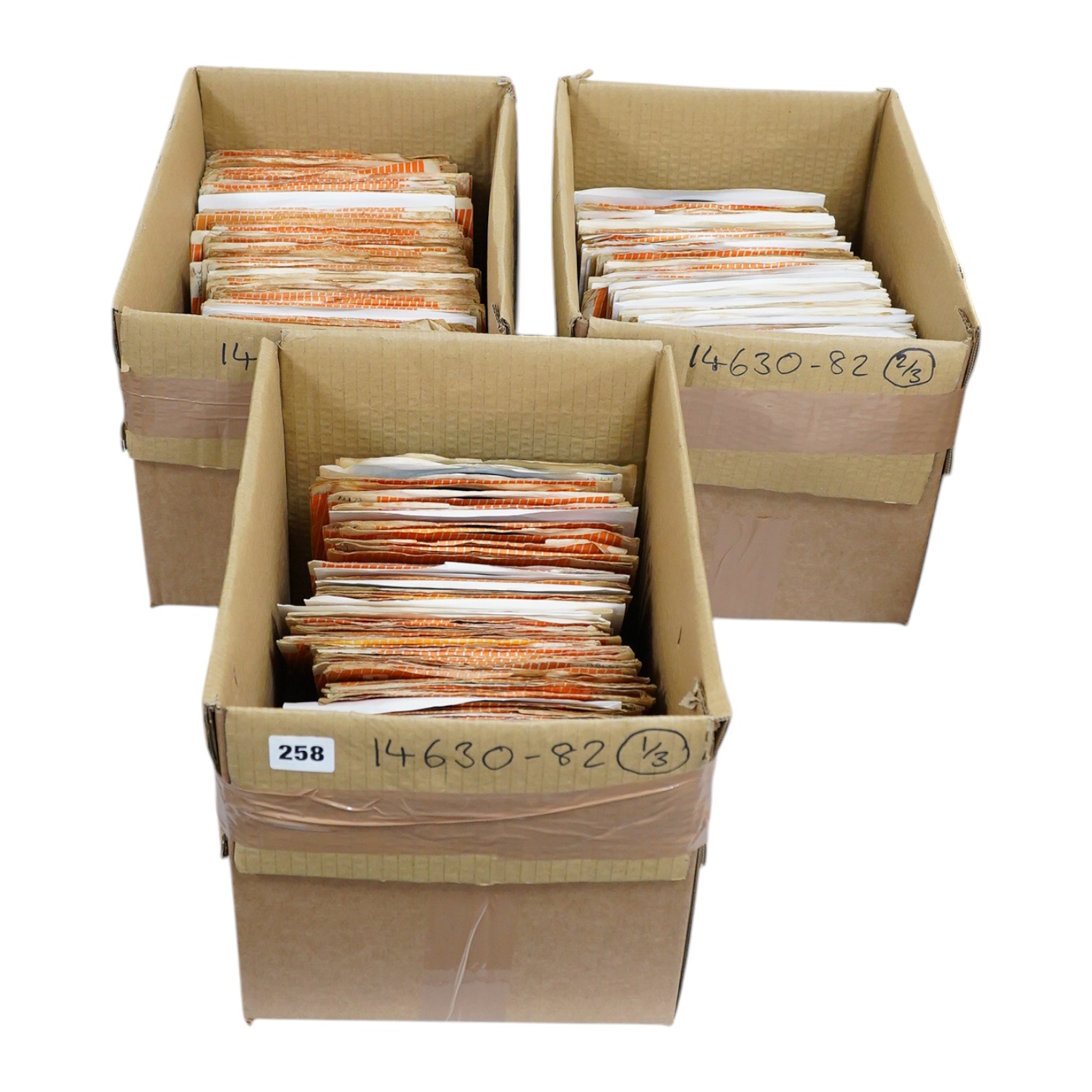 Three boxes of 7 inch singles, all on Decca record label, artists include; Dave Berry, Billy Fury, the Big Three, Chris Ravel, the Sunspots, Max Bygraves, the Tornadoes, Larry Page Orchestra, The Rolling Stones Small Fac